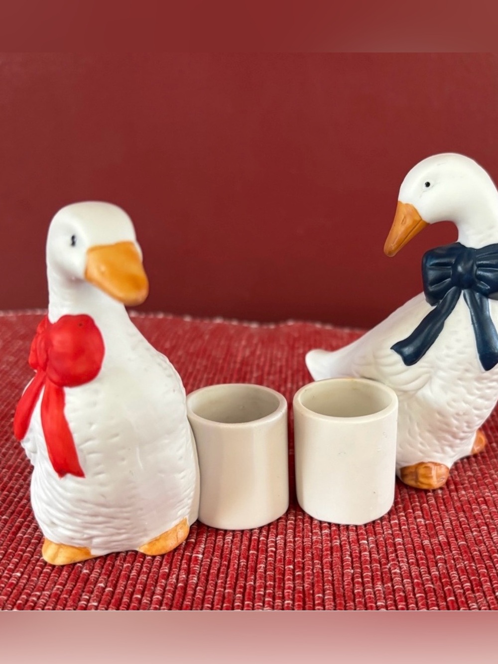 Vintage 80s 90s Geese with Bows Candle holders set of 2 Cottagecore